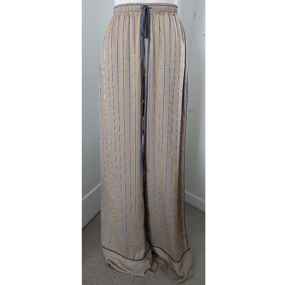 BCBGMAXAZRIA RUNWAY Long Wide-Leg Stripe Satin Pant Size S